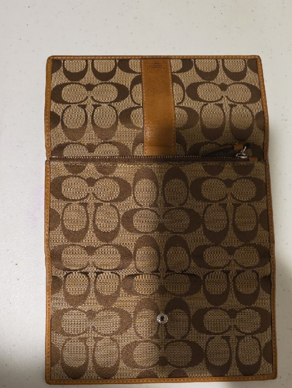 Coach Brown Signature Canvas Continental Wallet with Leather Strap - Picture 6 of 15